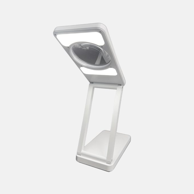 Compact foldable magnifier with bright LED light, ideal for portable use and precision viewing.